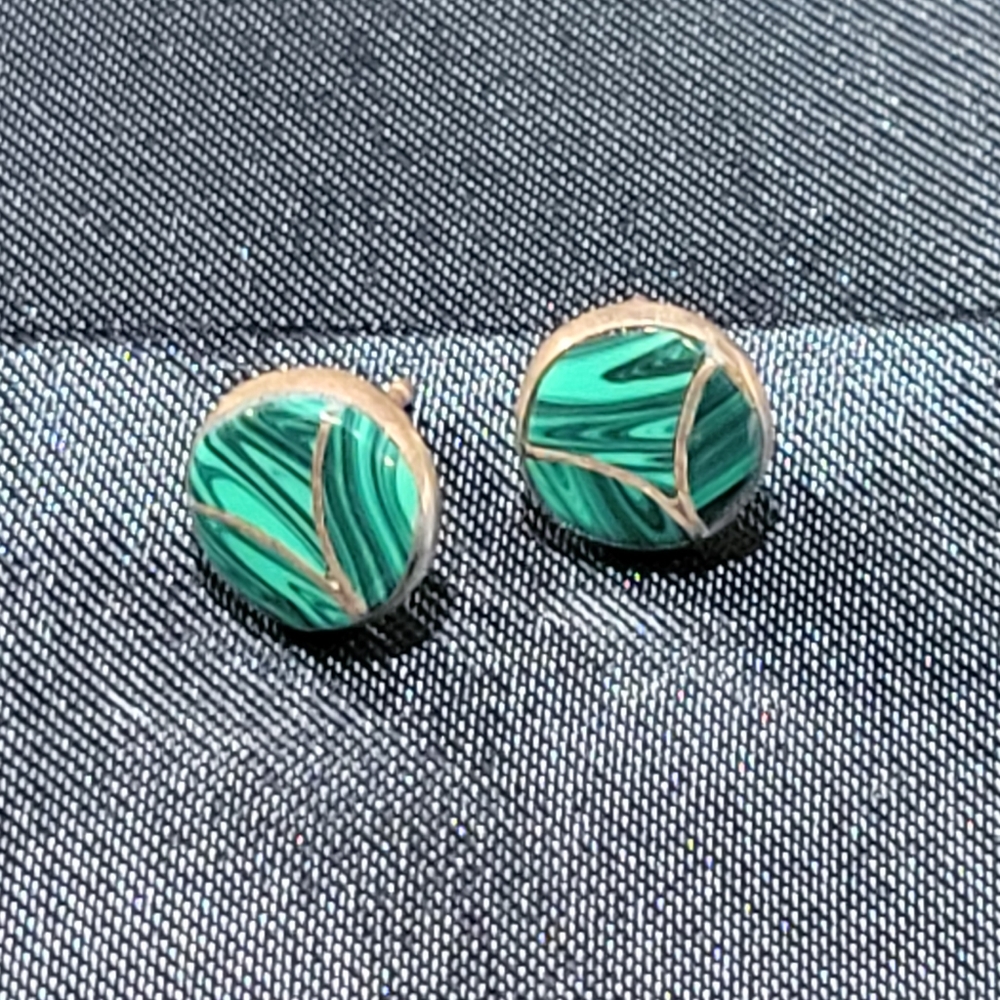 Vintage malachite-inlay silver studs
